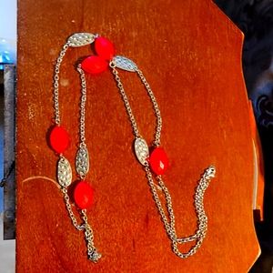 Long pink and silver necklace